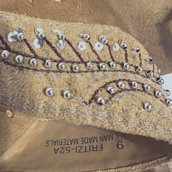 Dollhouse-Women's 2 Pair Sz 9 Slip On heels-Sequins/Beads-Embroidered-Tan/Brown - Picture 7 of 14